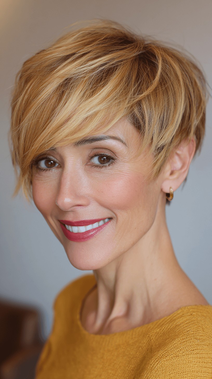 chic textured pixie cut with soft blonde highlights