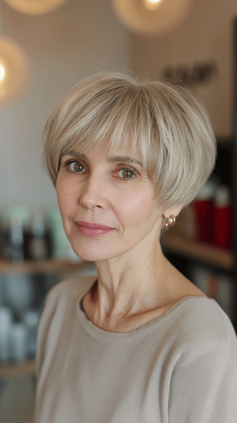 Chic Textured Short Blonde Bob with Soft Fringe
