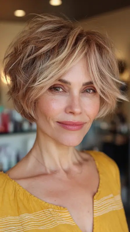 Chic Textured Short Bob with Subtle Highlights