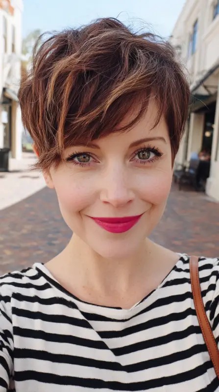 Chic Textured Short Pixie Cut with Playful Long Bangs