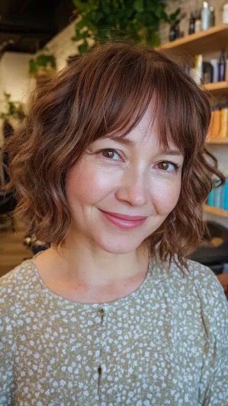 Chic Wavy Bob with Playful Long Bangs