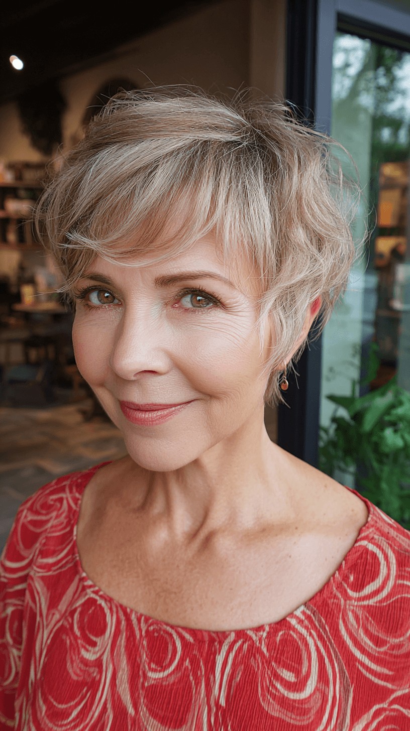 Choppy Textured Short Blonde Pixie with Subtle Highlights