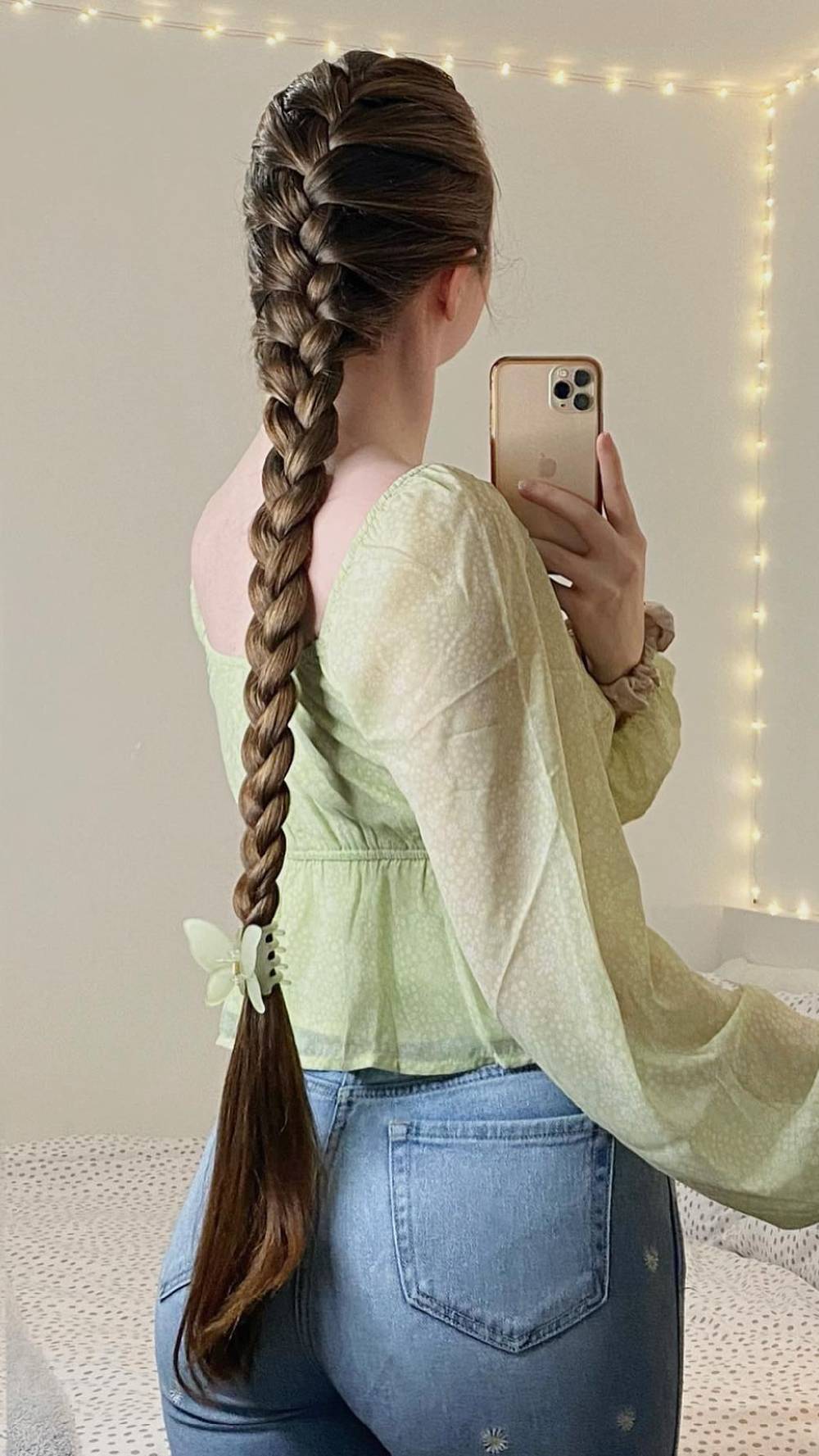 Classic Long Braid with Butterfly Detail