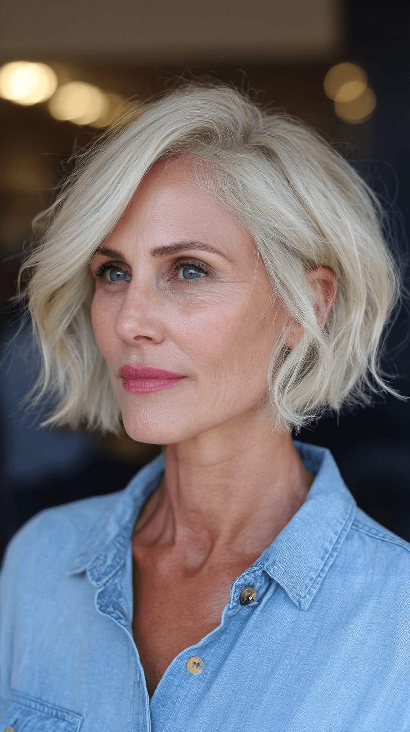 Modern Choppy Blonde Bob with Soft Waves