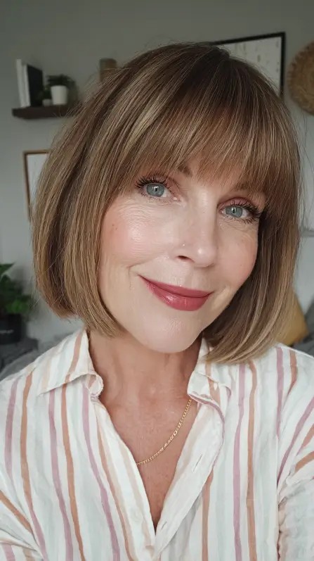 Sleek Blunt Bob with Soft Long Bangs