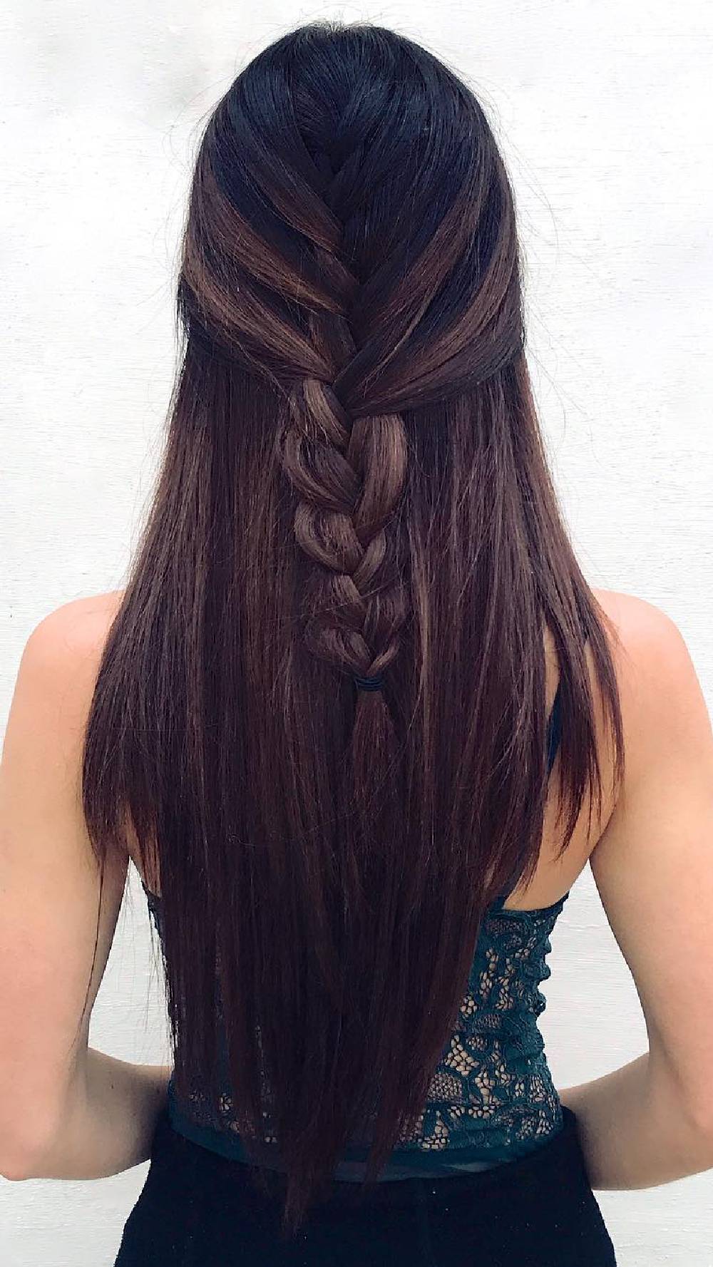 Sleek Long Hair with Intricate Braid Detail