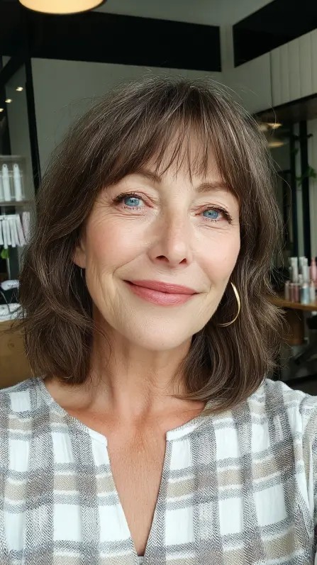 Soft Textured Bottleneck Bangs with Layered Waves
