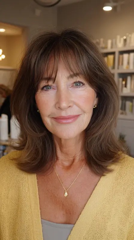 Softly Framed Bottleneck Bangs with Gentle Layers