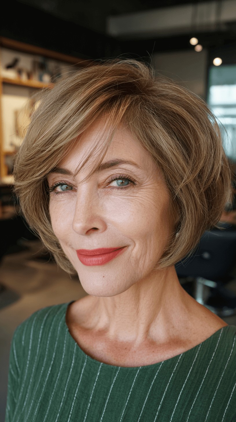 Softly Layered Blonde Bob with Side-Swept Bangs