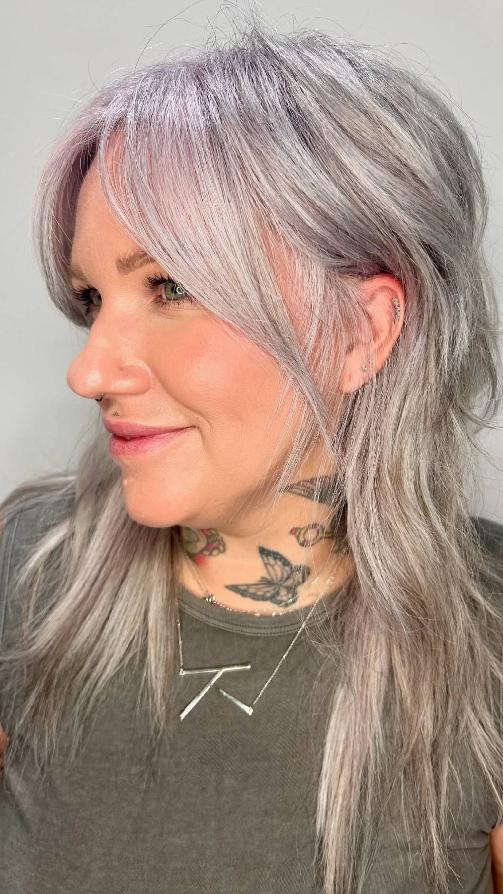 Softly Layered Frosted Wolfcut with Subtle Bangs