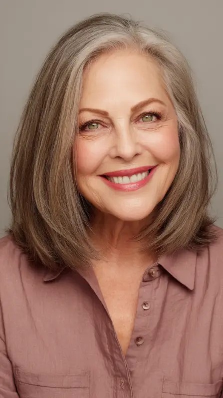 Softly Layered Mid-Length Cut with Natural Highlights