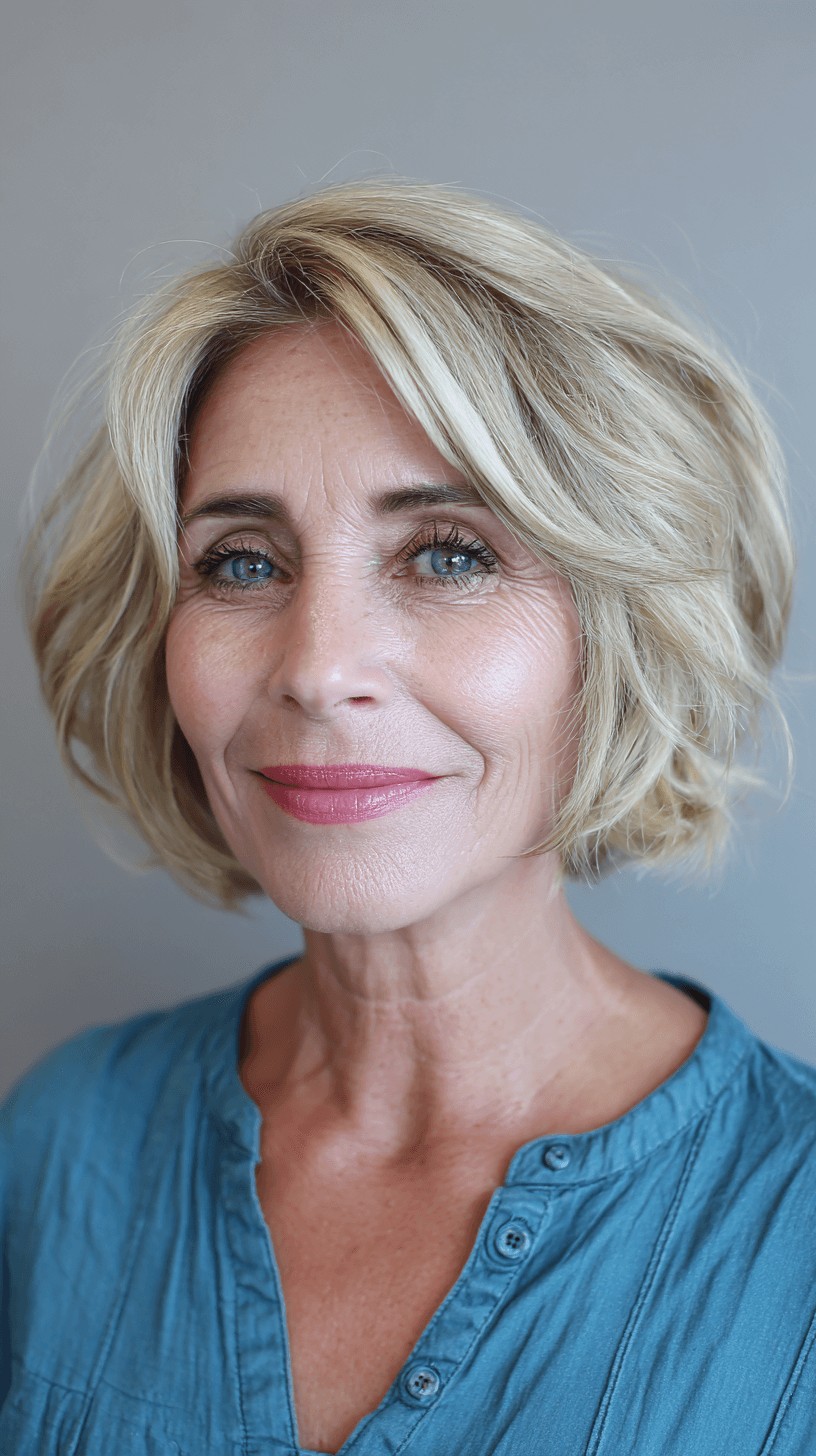 Softly Textured Short Blonde Bob with Gentle Waves