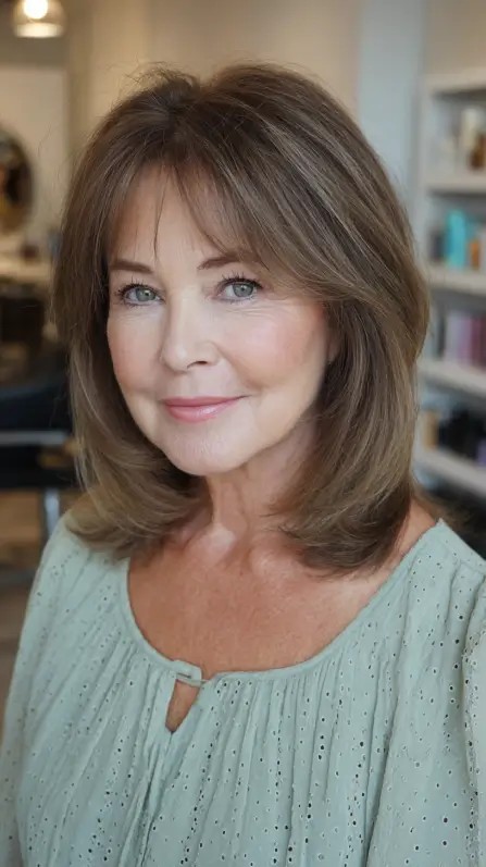 Stylish Mid-Length Bottleneck Bangs with Soft Layers