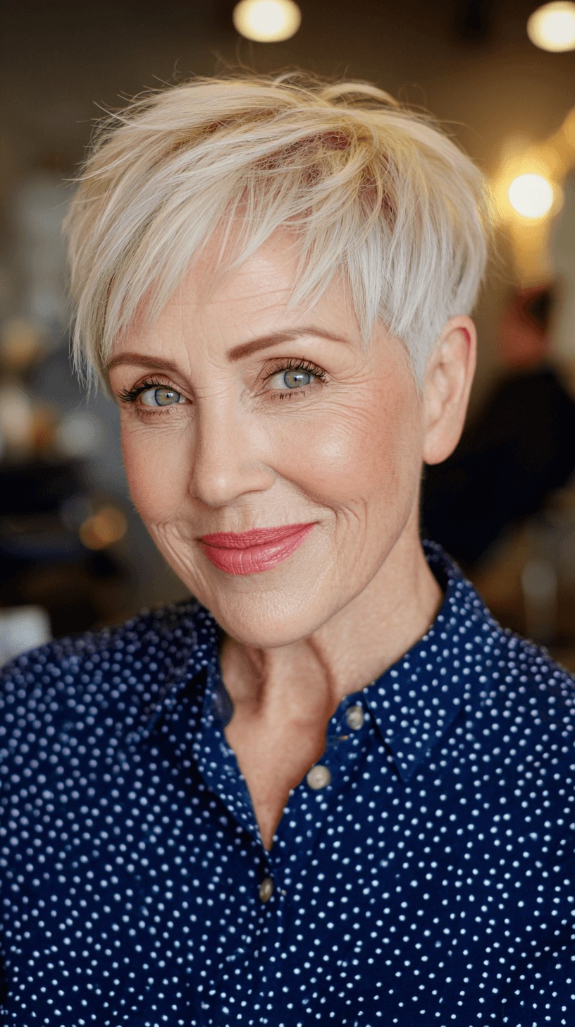 Stylish Short Layered Pixie Cut with Light Blonde Highlights