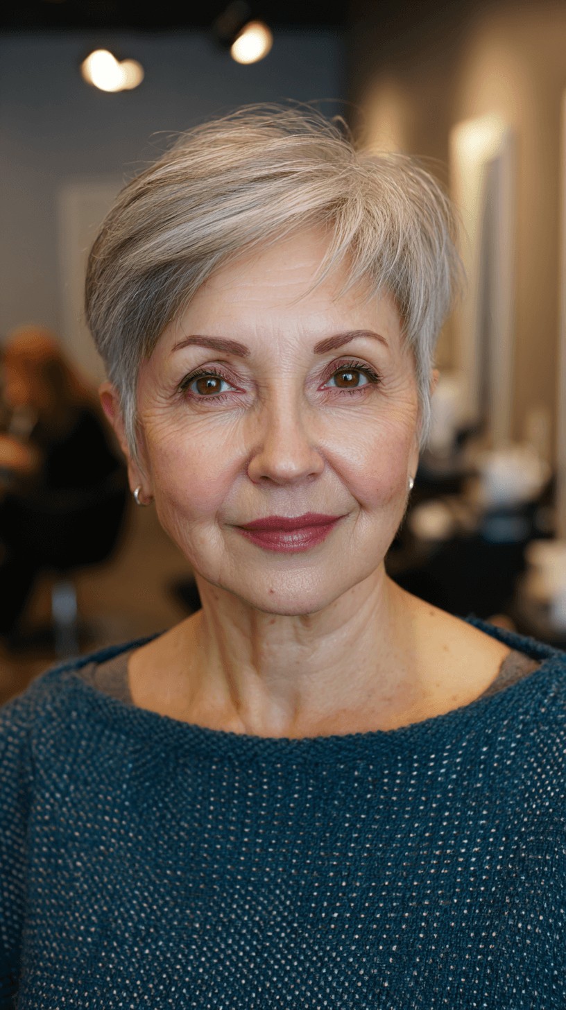 Stylish Soft Silver Pixie Cut with Subtle Texture