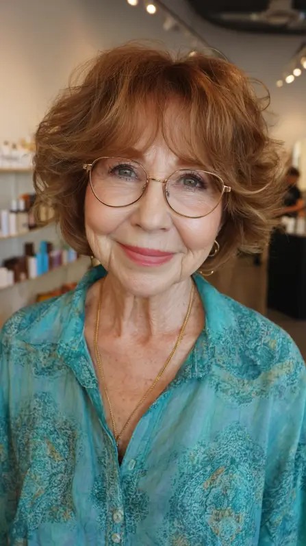 Textured Copper Curls with Bottleneck Bangs