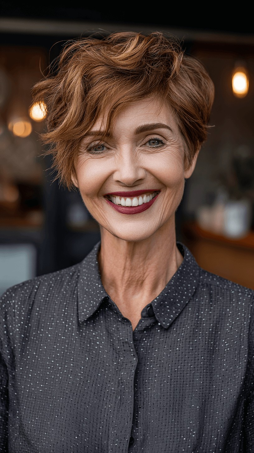 Textured Copper Pixie Cut with Soft Movement