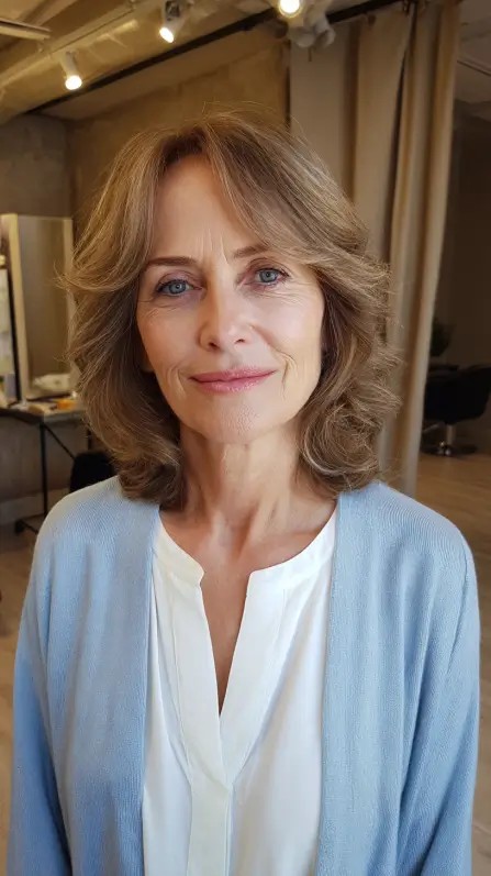 Textured Layered Bottleneck Bangs with Soft Movement