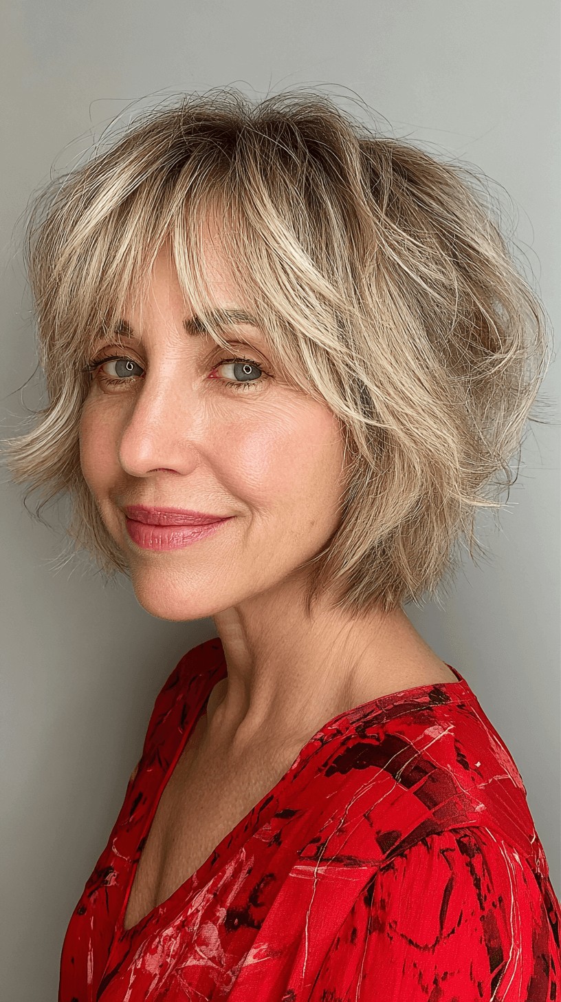 Textured Short Blonde Bob with Feathered Layers