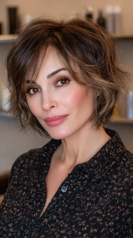Textured Short Bob with Flattering Long Bangs