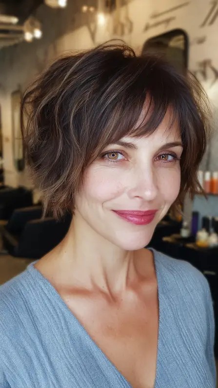 Textured Short Bob with Soft Bangs