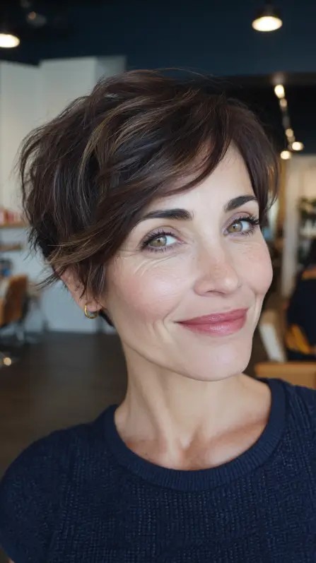Textured Short Cut with Soft Long Bangs