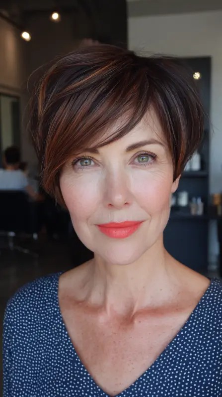 Textured Short Pixie Cut with Flattering Long Bangs
