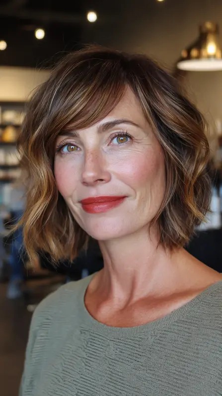 Textured Wavy Bob with Long Side Bangs