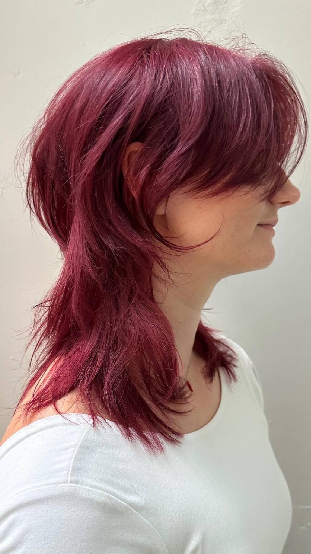 Vibrant Burgundy Textured Wolfcut with Soft Layers