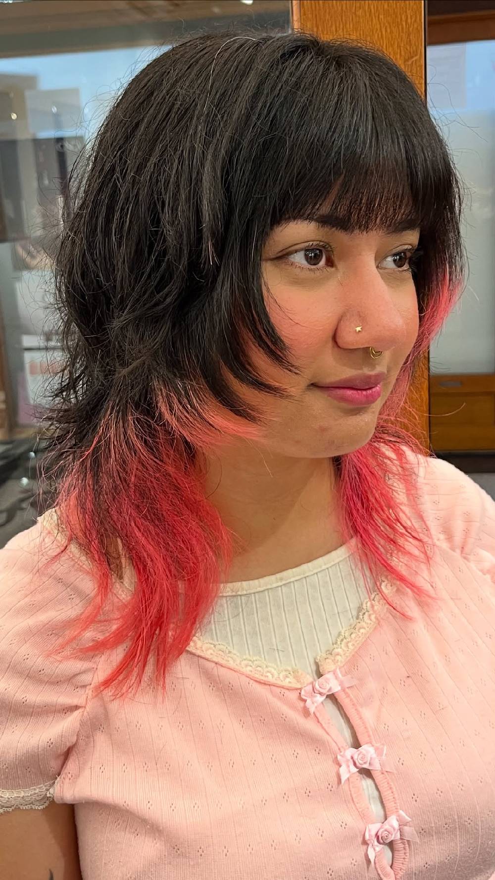 Vibrant Pink-Tipped Textured Wolfcut
