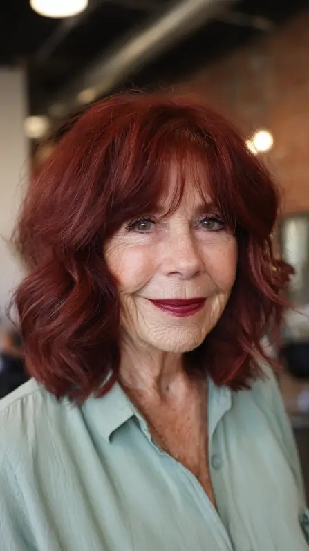 Vibrant Red Softly Curled Bottleneck Bangs