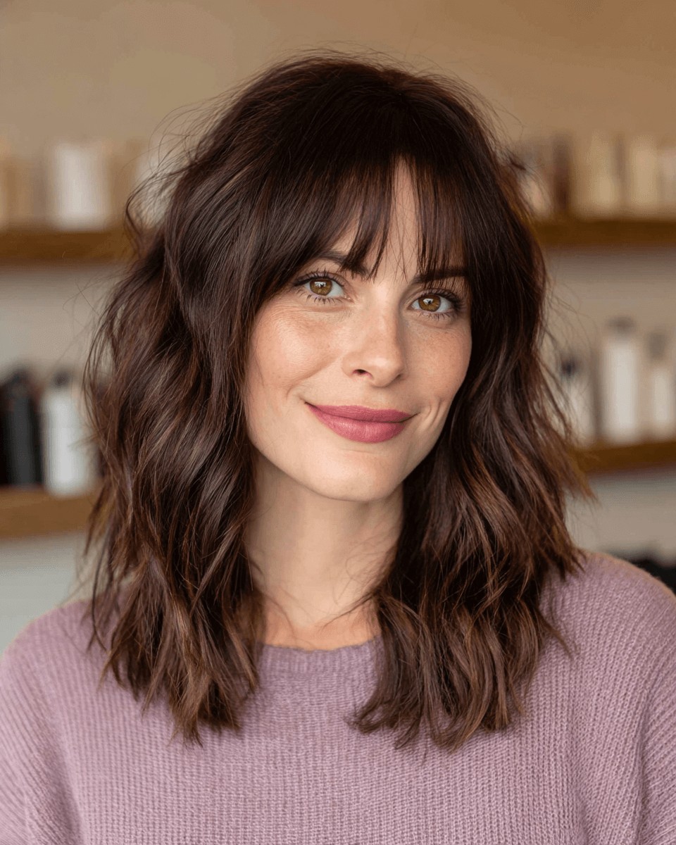 Chic Textured Mid-Length Cut with Soft Bangs