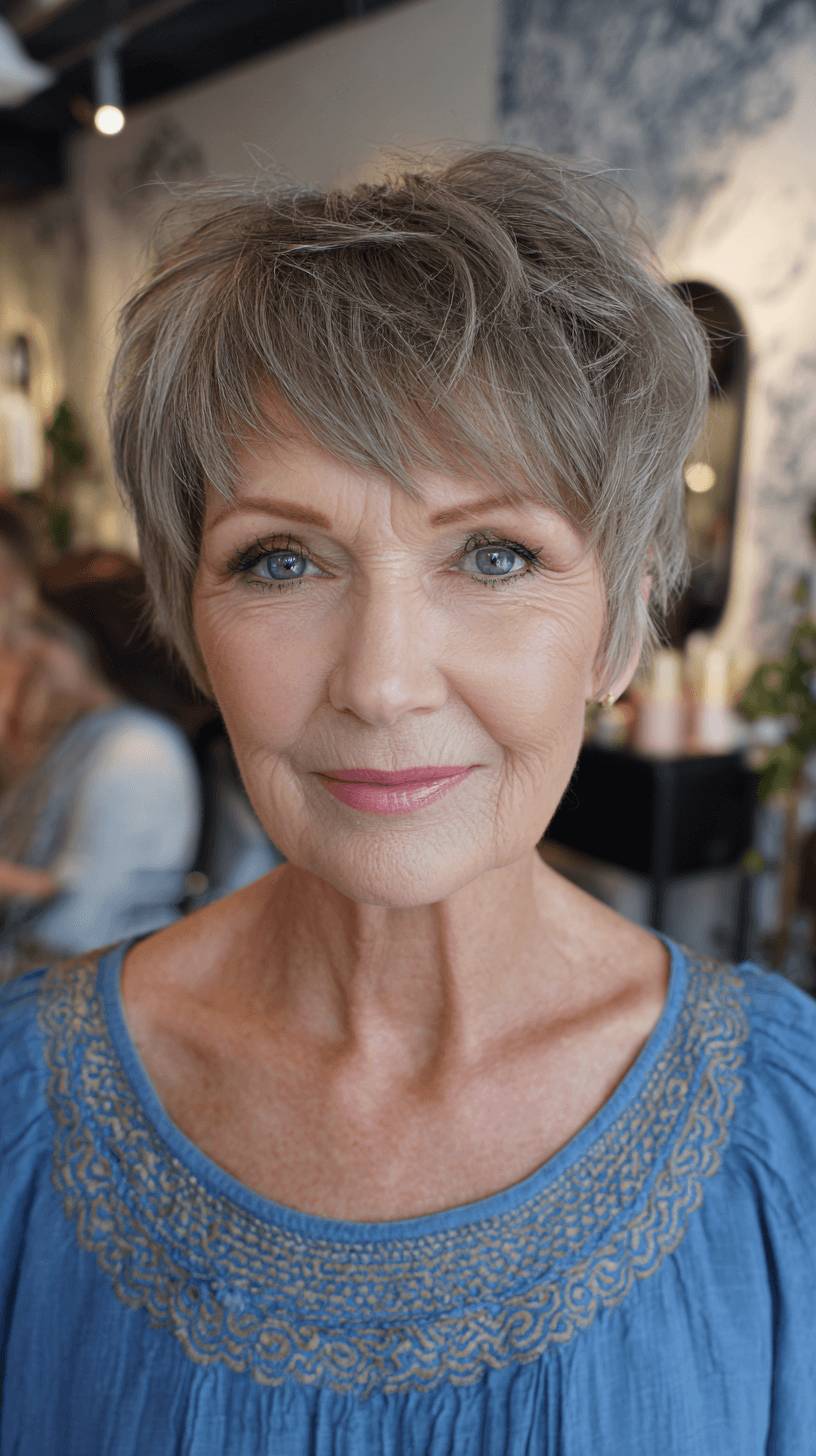 Textured Silver Pixie Cut with Soft Layers
