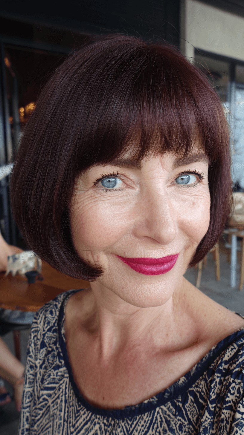 Bold Burgundy Bob with Soft Bangs