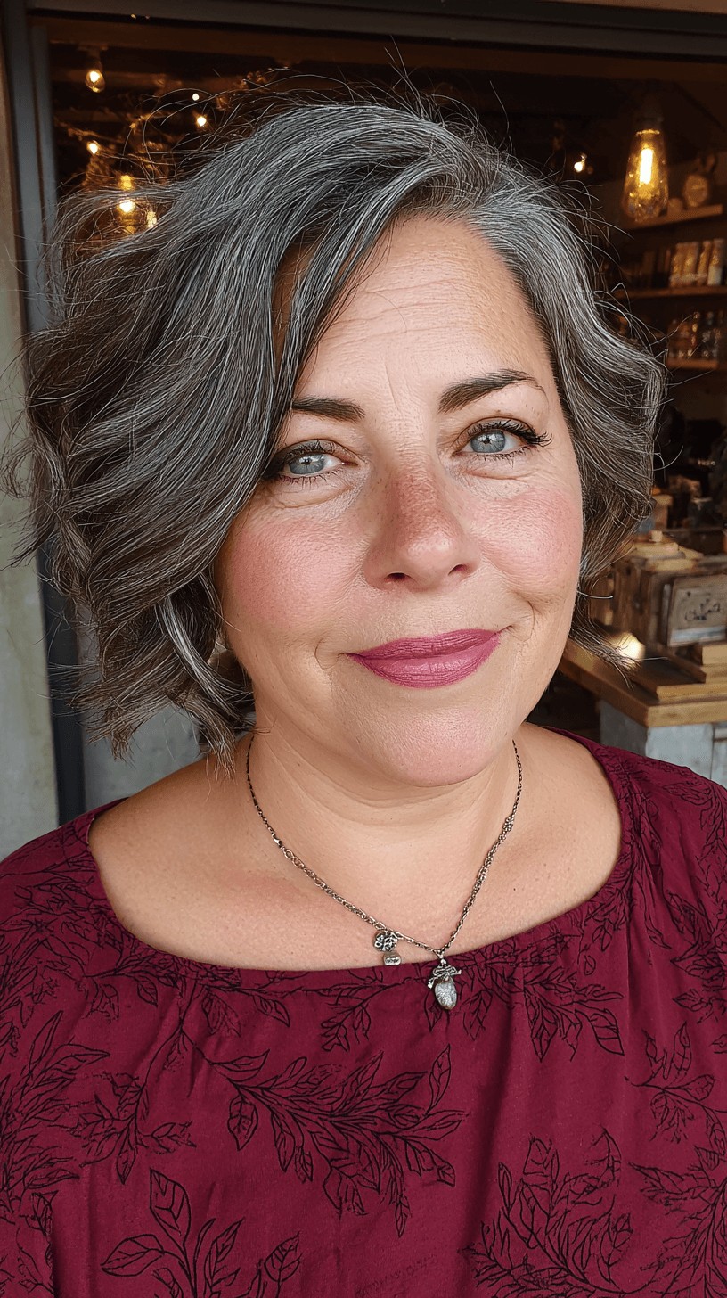 Chic Curly Bob with Silver Highlights