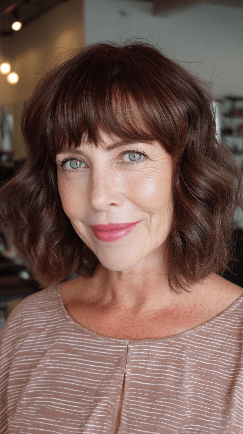 Chic Curly Bob with Soft Bangs