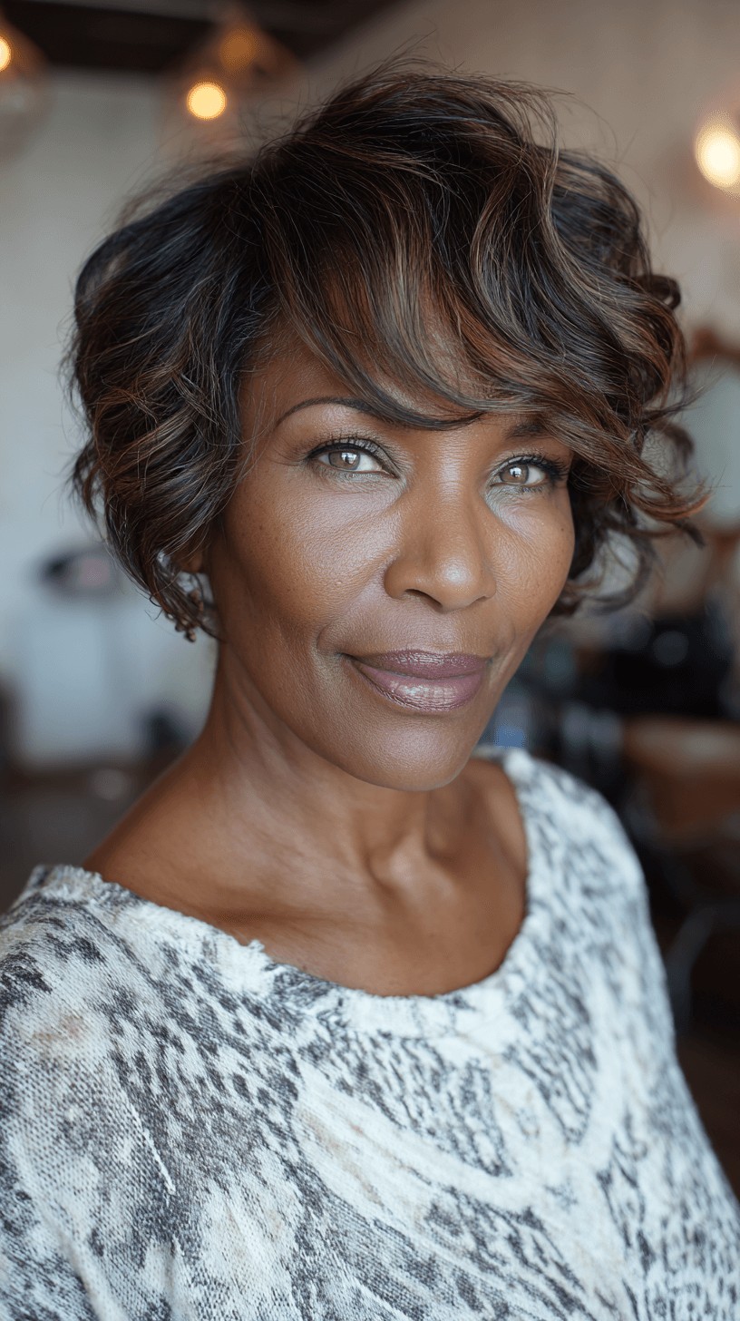 Chic Curly Textured Bob with Highlights