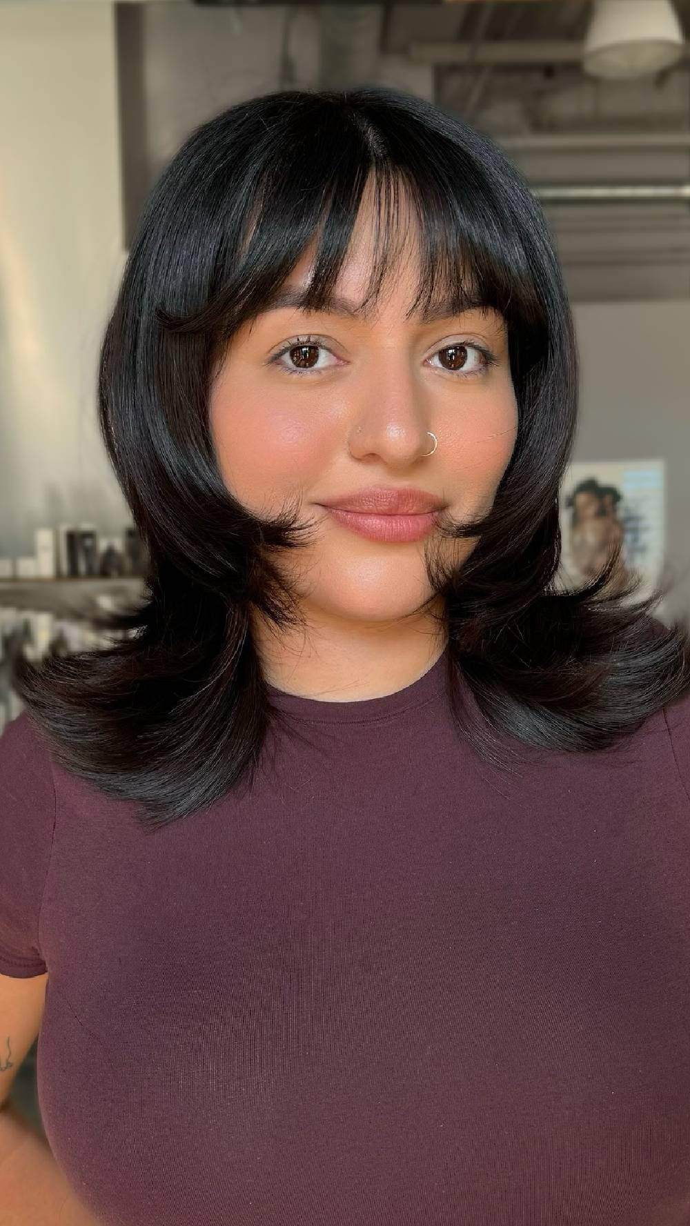 Chic Mid-Length Layered Cut with Soft Bangs