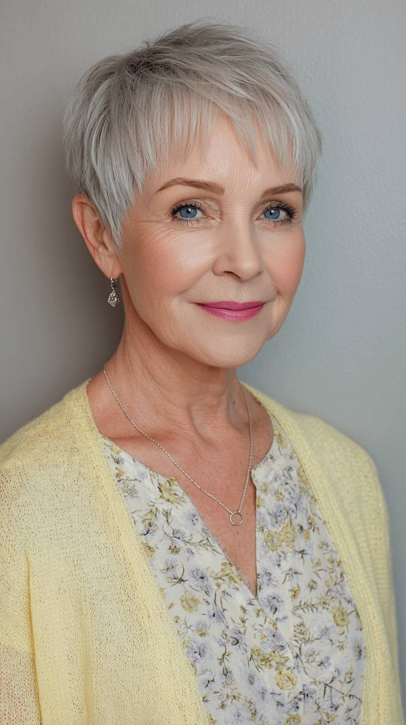Chic Silver Layered Pixie Cut with Textured Fringe
