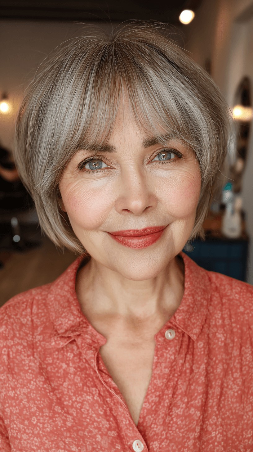 Chic Soft Silver Bob with Wispy Bangs