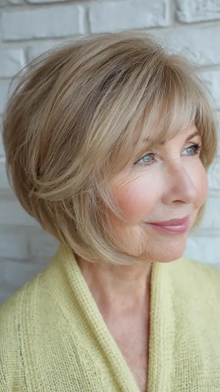Chic Softly Layered Blonde Reverse Bob