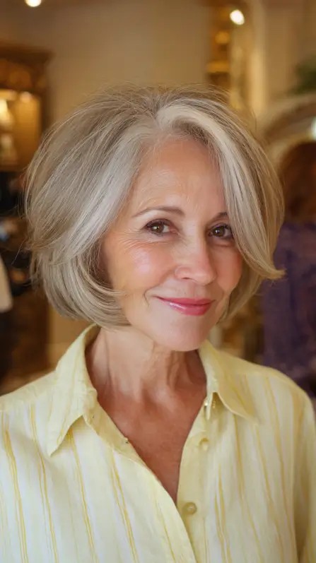 Chic Textured Gray Reverse Bob with Soft Volume