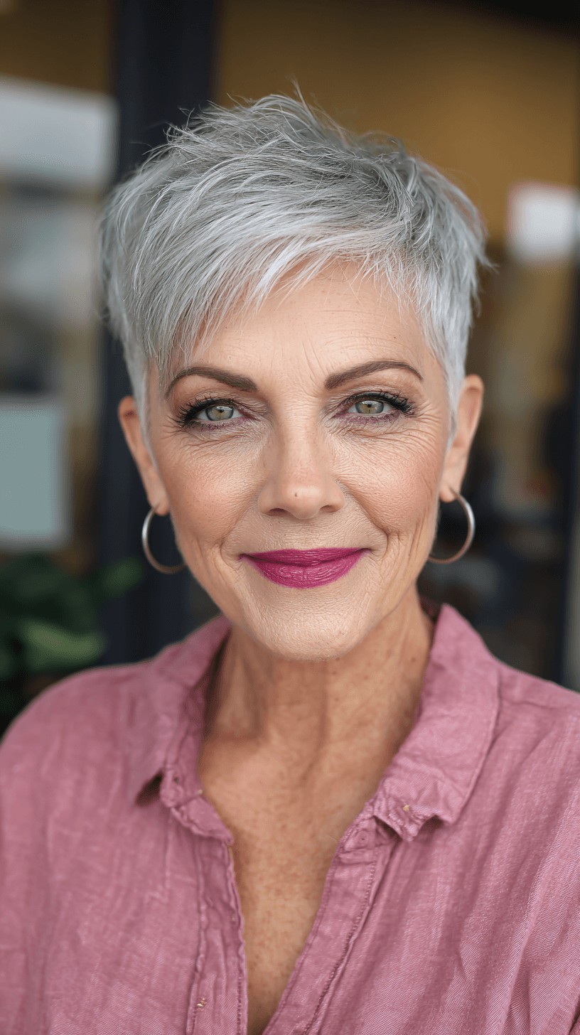 Chic Textured Silver Pixie with Defined Edges