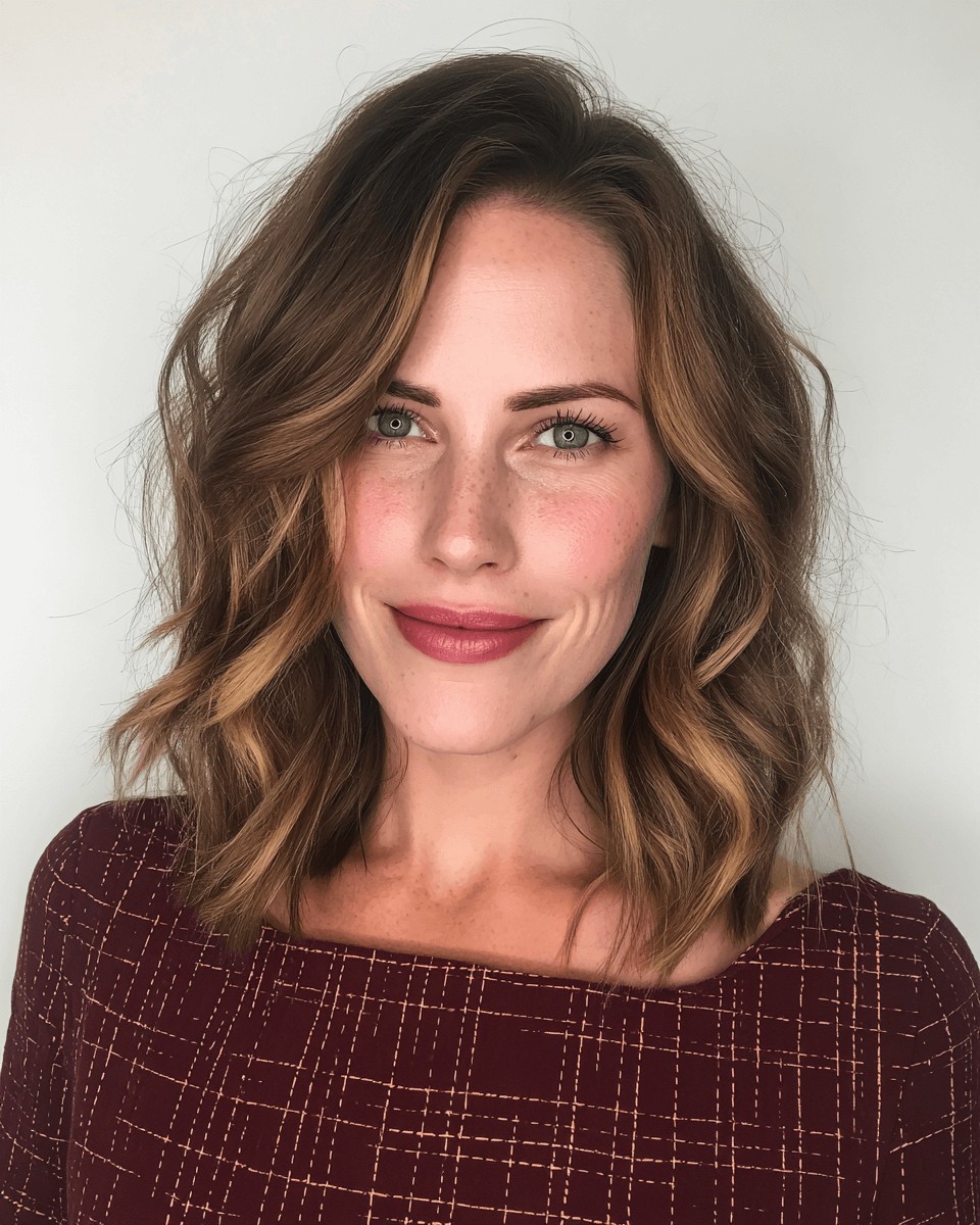 Chic Textured Waves with Subtle Balayage