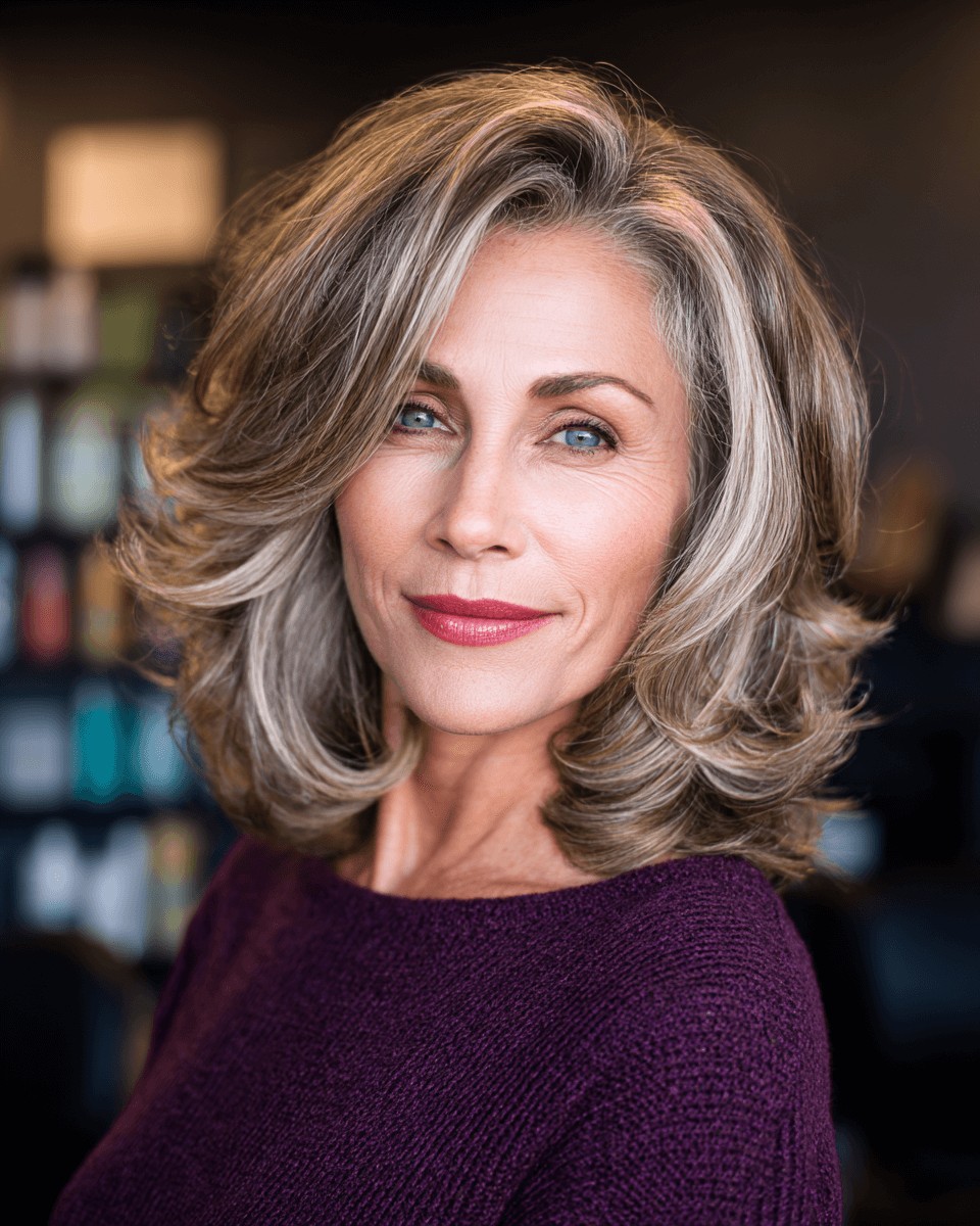 Dynamic Silver-Layered Mid-Length Cut with Soft Volume