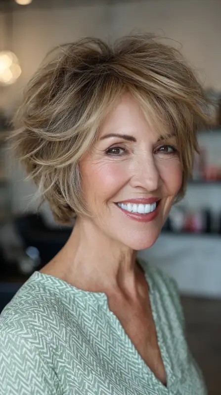 Effortlessly Chic Short Shaggy Bob with Lively Texture