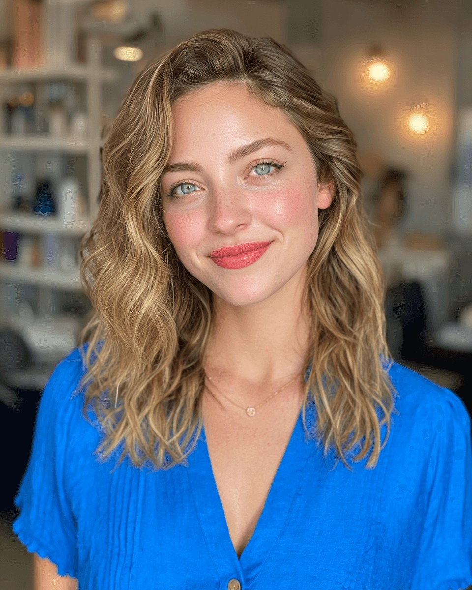Effortlessly Textured Mid-Length Cut with Natural Waves