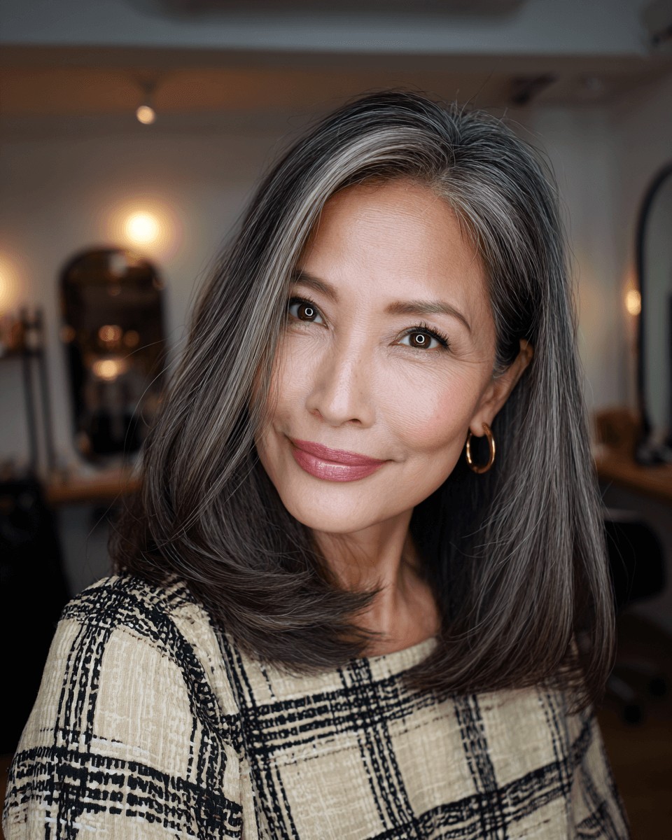 Elegant Silver-Layered Mid-Length Cut