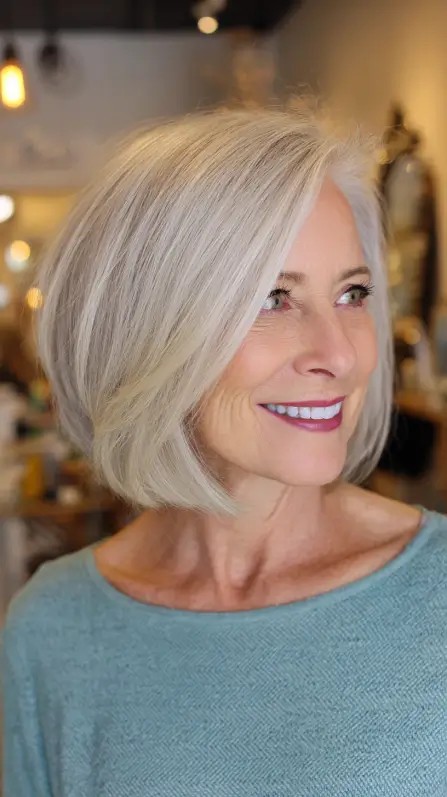 Elegant Silver Stacked Bob with Soft Layers