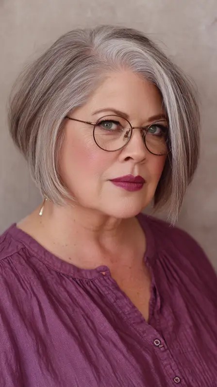 Modern Silver Stacked Bob with Soft Angles